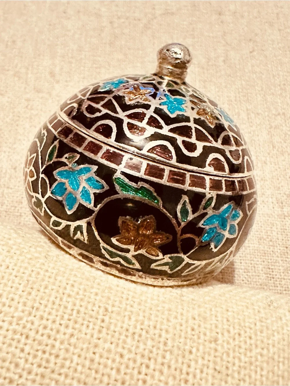 Vintage | Trinket Box | Hand-Painted Turquoise & Black Decorative Trinket Box